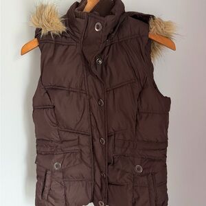 Faded Glory Dark Brown Vest with Faux Fur